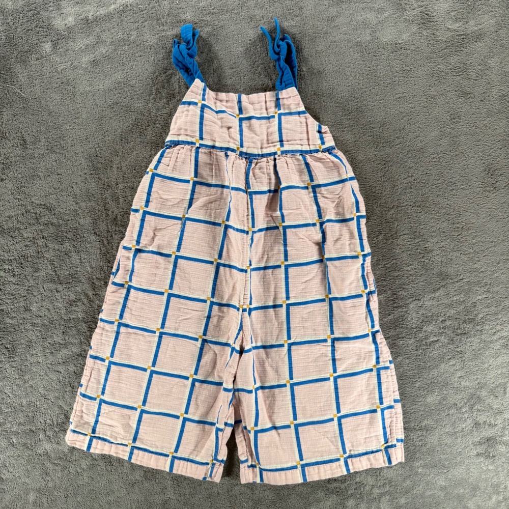 Open Edit Jumpsuit Girls 3 Pink Blue Gauze Tie Strap Wide Leg Windowpane Plaid